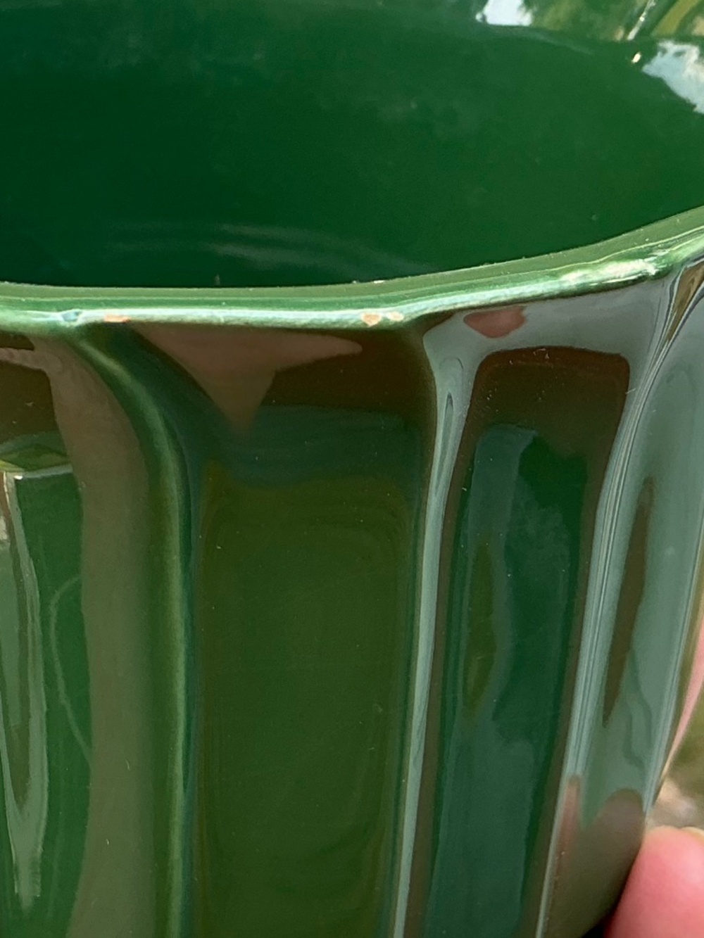 Vintage MCM Green Ribbed Ceramic Planter Flower Pot Attached Saucer - Picture 16 of 16